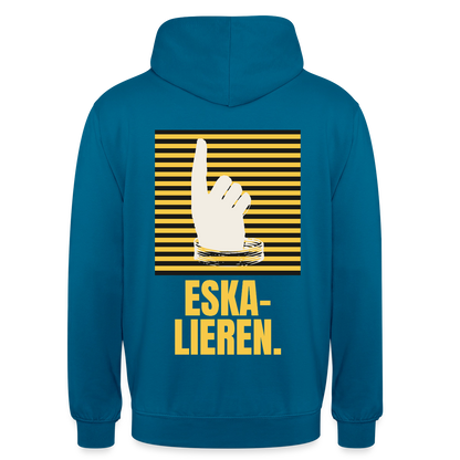 "Eskalieren." Motiv-Hoodie unisex, Farbe Tiefseeblau