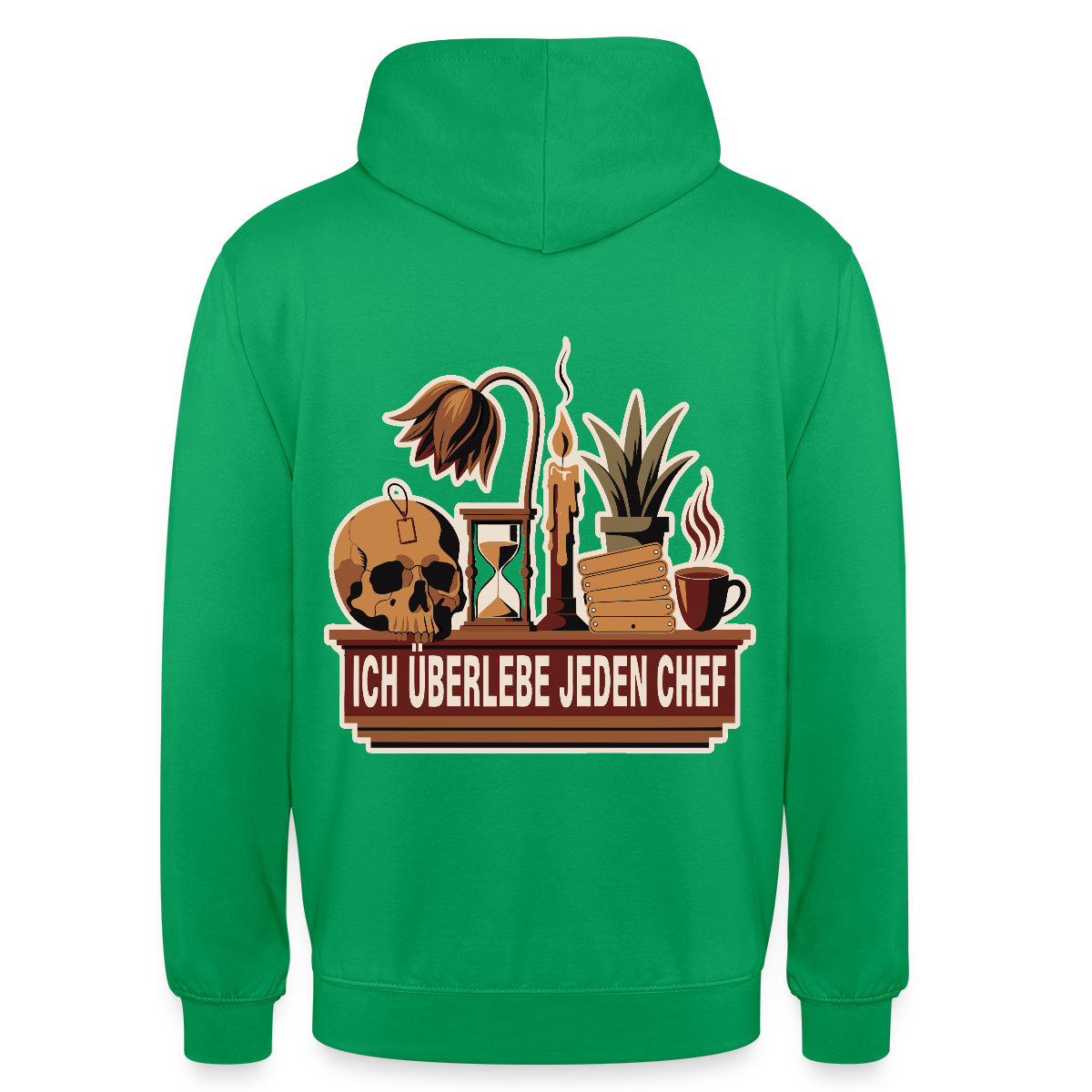 Ich überlebe jeden Chef. Motiv-Hoodie unisex, Farbe Kelly Green