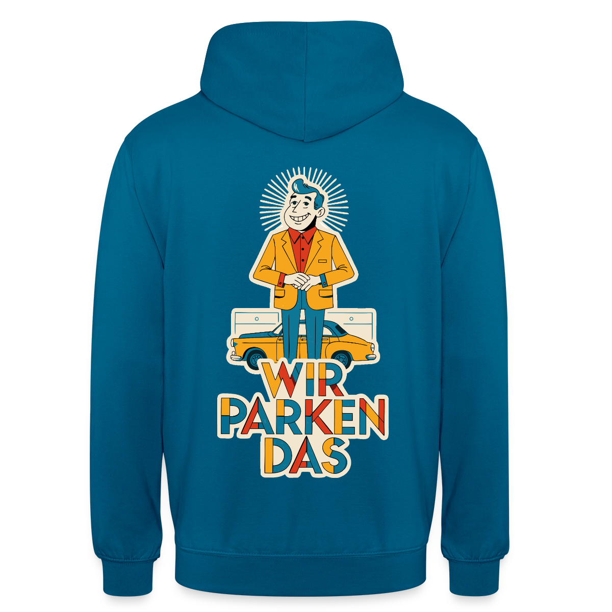 "Wir parken das. Midcentury-Motiv" Motiv-Hoodie unisex, Farbe Tiefseeblau