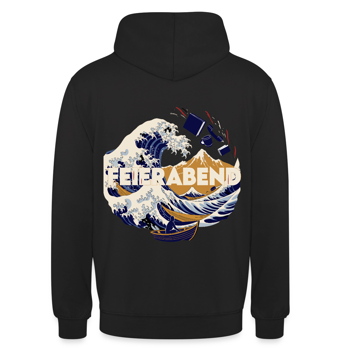 "Feierabend. Ukiyo-e-Motiv" Motiv-Hoodie unisex, Farbe Schwarz