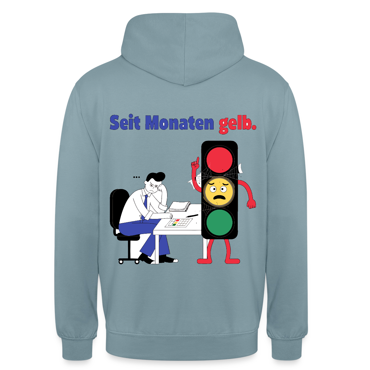"Seit Monaten gelb. Ampel-Motiv" Motiv-Hoodie unisex, Farbe Nebelblau
