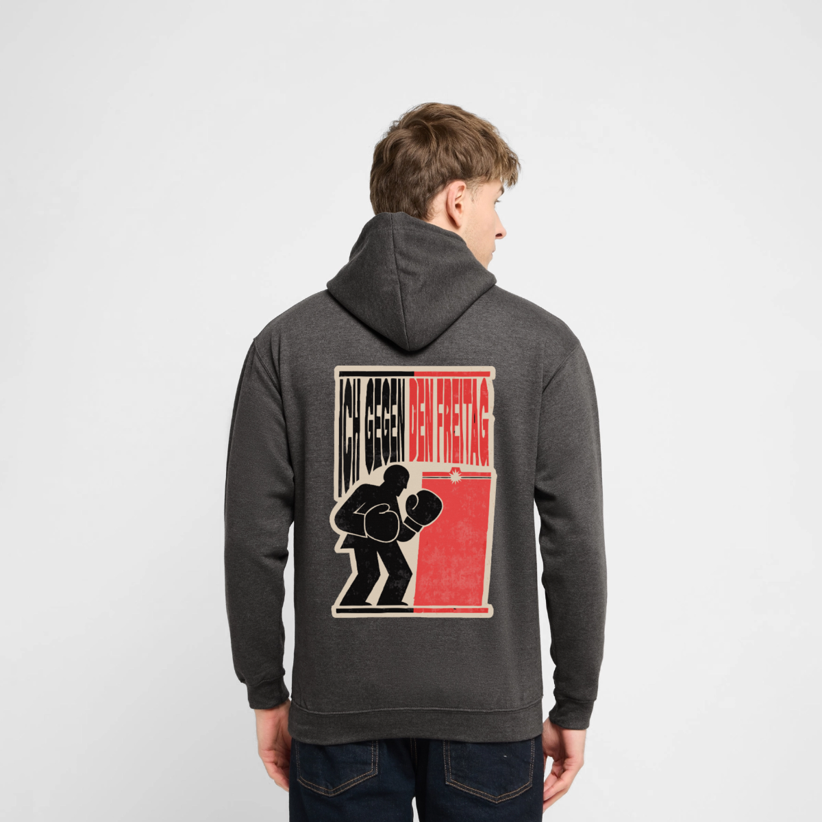 "Ich gegen den Freitag. Boxplakat-Motiv" Motiv-Hoodie unisex, Farbe Anthrazit