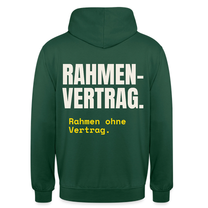 "Rahmenvertrag. Rahmen ohne Vertrag." Motiv-Hoodie unisex, Farbe Flaschengrün