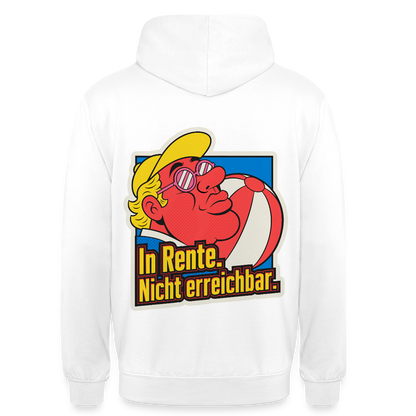 "In Rente. Nicht erreichbar. Popart-Motiv" Motiv-Hoodie unisex, Farbe Weiß