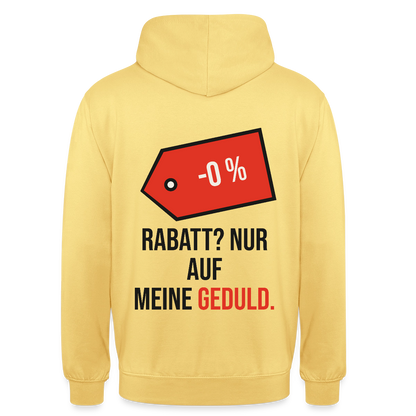 Rabatt? Nur auf meine Geduld. Motiv-Hoodie unisex, Farbe Zitronengelb