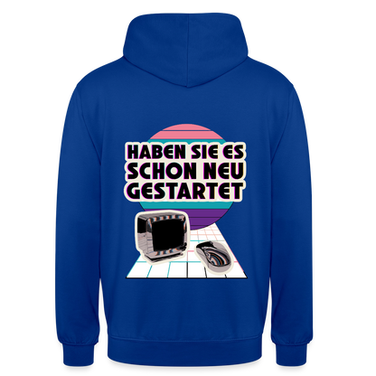 Haben Sie es schon neu gestartet? Vaporwave-Motiv Motiv-Hoodie unisex, Farbe Royalblau