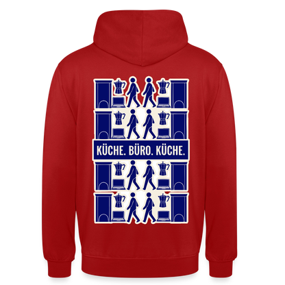 Küche. Büro. Küche. Motiv-Hoodie unisex, Farbe Rot