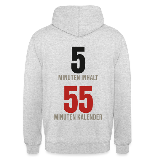 5 Minuten Inhalt, 55 Minuten Kalender Motiv-Hoodie unisex, Farbe Hellgrau meliert
