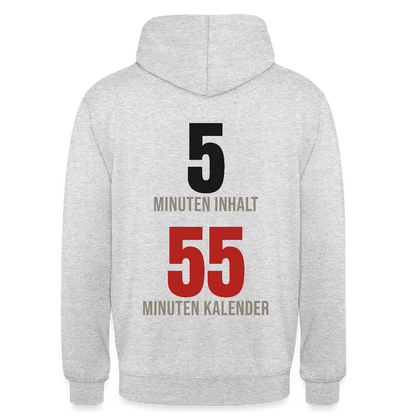 5 Minuten Inhalt, 55 Minuten Kalender Motiv-Hoodie unisex, Farbe Hellgrau meliert