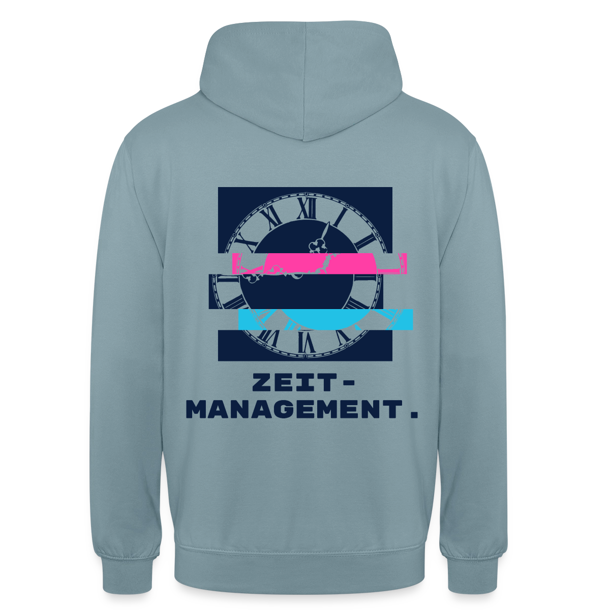 "Zeitmanagement. Glitch-Motiv" Motiv-Hoodie unisex, Farbe Nebelblau