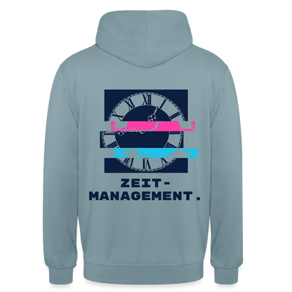 "Zeitmanagement. Glitch-Motiv" Motiv-Hoodie unisex, Farbe Nebelblau