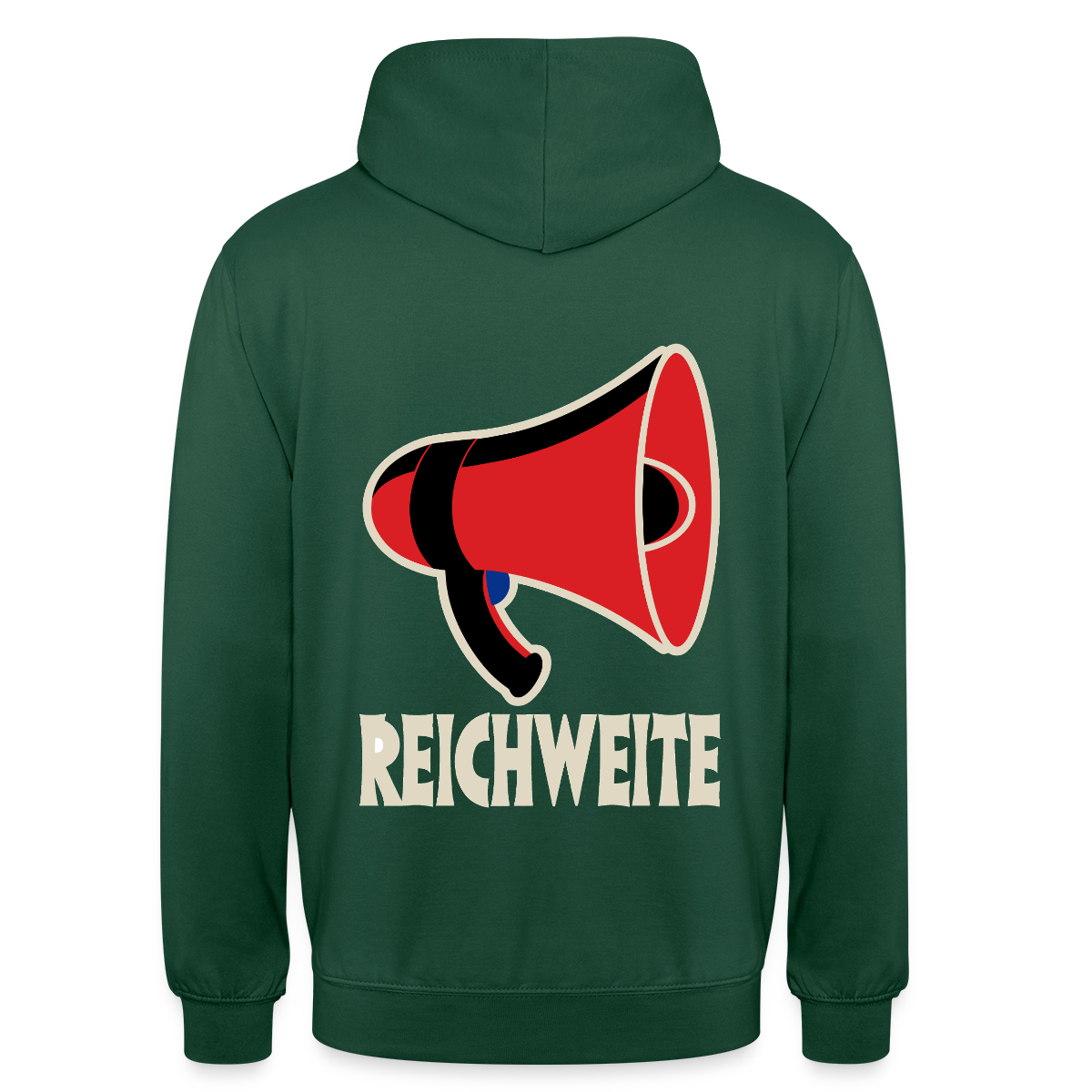 Reichweite. Sachplakat-Motiv Motiv-Hoodie unisex, Farbe Flaschengrün