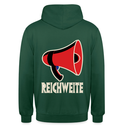 Reichweite. Sachplakat-Motiv Motiv-Hoodie unisex, Farbe Flaschengrün