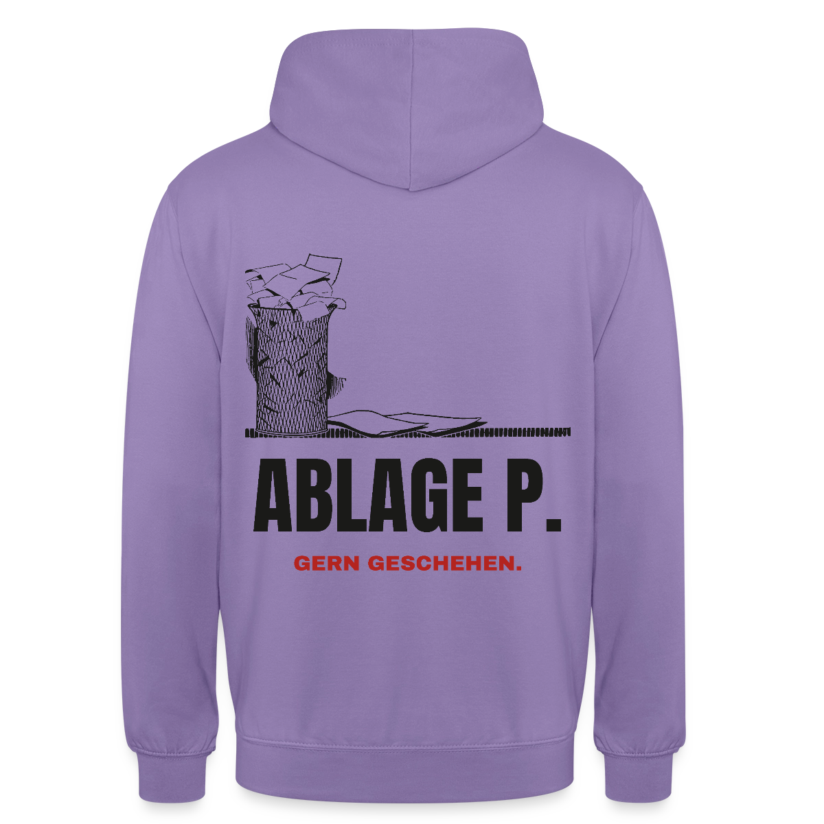 "Ablage P. Gern geschehen." Motiv-Hoodie unisex, Farbe Lavendel