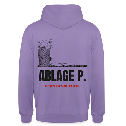 "Ablage P. Gern geschehen." Motiv-Hoodie unisex, Farbe Lavendel