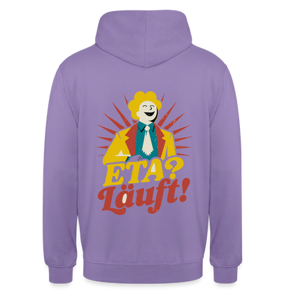 "ETA? Läuft! Midcentury-Motiv" Motiv-Hoodie unisex, Farbe Lavendel
