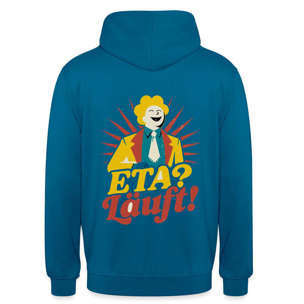"ETA? Läuft! Midcentury-Motiv" Motiv-Hoodie unisex, Farbe Tiefseeblau