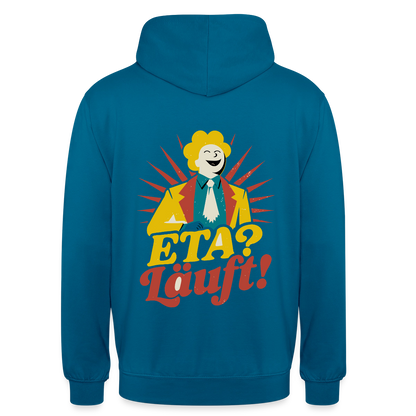 "ETA? Läuft! Midcentury-Motiv" Motiv-Hoodie unisex, Farbe Tiefseeblau