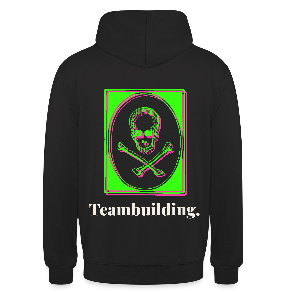 "Teambuilding. Neon-Motiv" Motiv-Hoodie unisex, Farbe Schwarz
