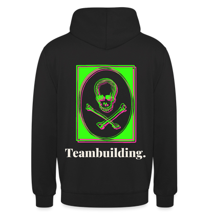 "Teambuilding. Neon-Motiv" Motiv-Hoodie unisex, Farbe Schwarz