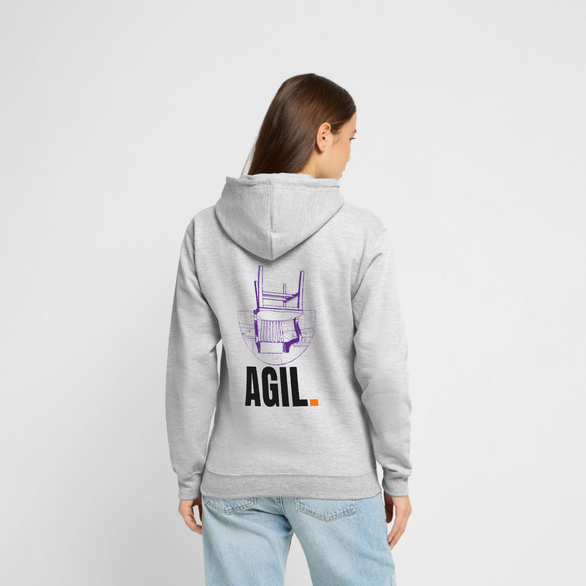 "Agil." Motiv-Hoodie unisex, Farbe Hellgrau meliert