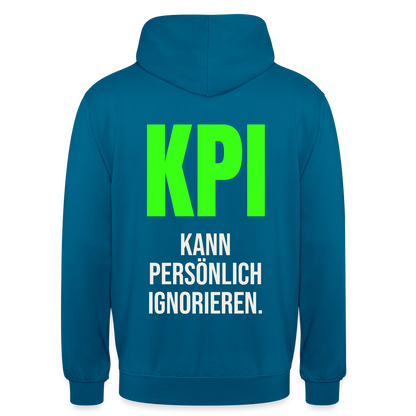 "KPI kann persönlich ignorieren." Motiv-Hoodie unisex, Farbe Tiefseeblau