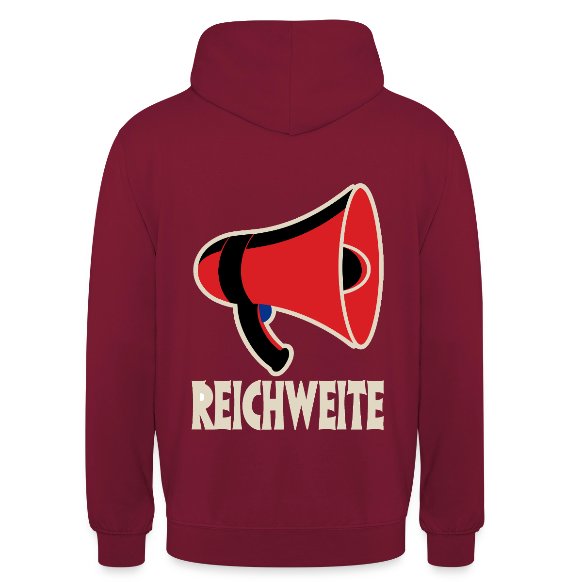 Reichweite. Sachplakat-Motiv Motiv-Hoodie unisex, Farbe Bordeaux