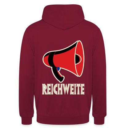 Reichweite. Sachplakat-Motiv Motiv-Hoodie unisex, Farbe Bordeaux