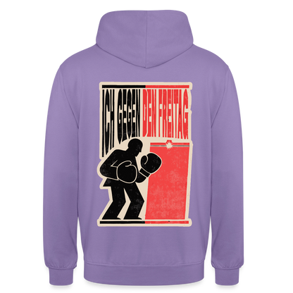 "Ich gegen den Freitag. Boxplakat-Motiv" Motiv-Hoodie unisex, Farbe Lavendel