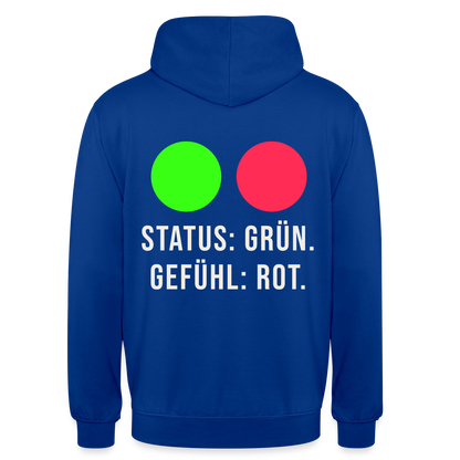 Status: grün. Gefühl: rot. Motiv-Hoodie unisex, Farbe Royalblau