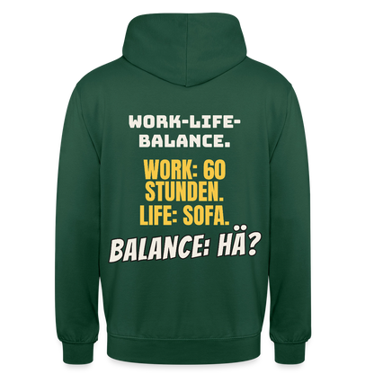 Balance: hä? Motiv-Hoodie unisex, Farbe Flaschengrün