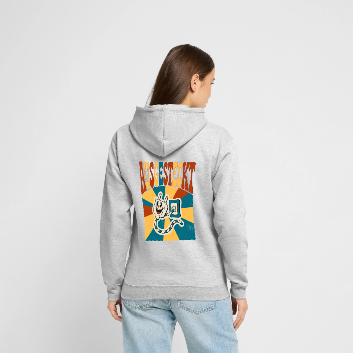 "Ausgesteckt. Midcentury-Motiv" Motiv-Hoodie unisex, Farbe Hellgrau meliert