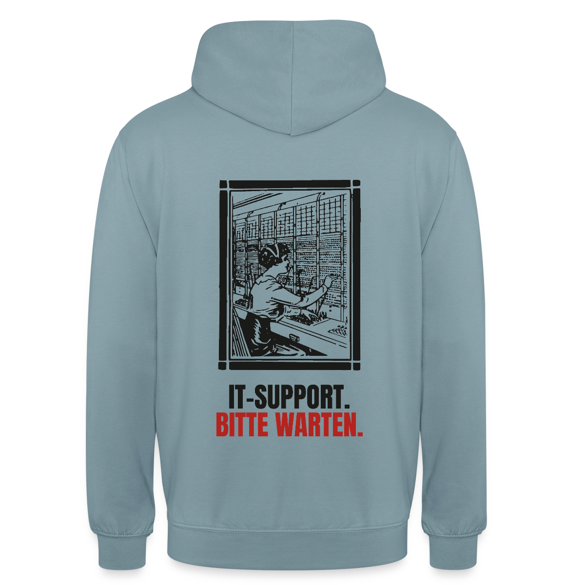 IT-Support. Bitte warten. Motiv-Hoodie unisex, Farbe Nebelblau