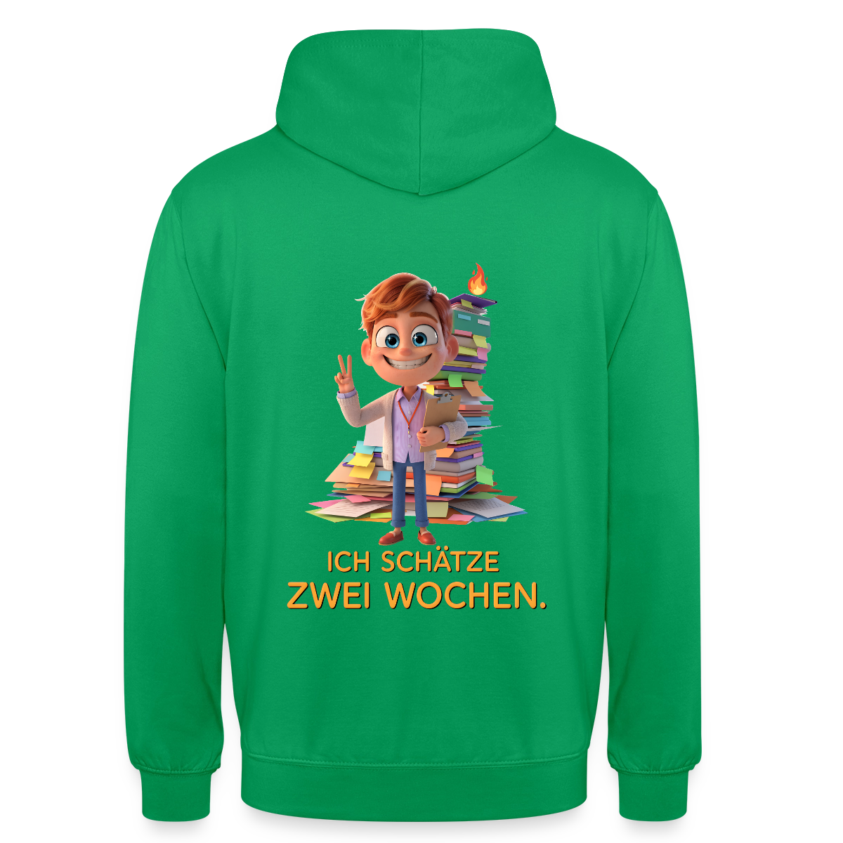 Ich schätze zwei Wochen. Animationsfilm-Motiv Motiv-Hoodie unisex, Farbe Kelly Green