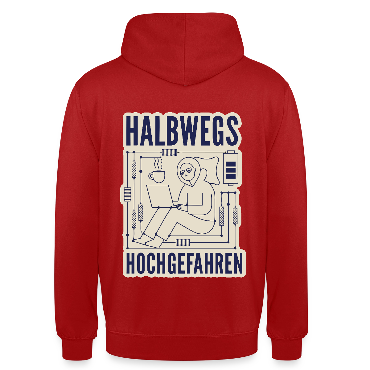 Halbwegs hochgefahren. Motiv-Hoodie unisex, Farbe Rot