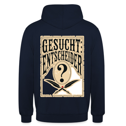 Gesucht: Entscheider. Steckbrief-Motiv Motiv-Hoodie unisex, Farbe Navy