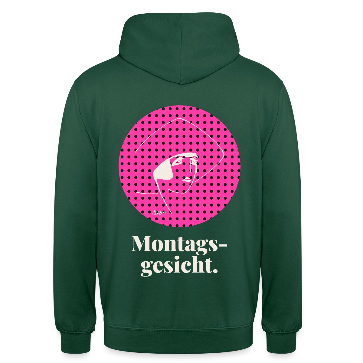 "Montagsgesicht. Art-déco-Motiv" Motiv-Hoodie unisex, Farbe Flaschengrün