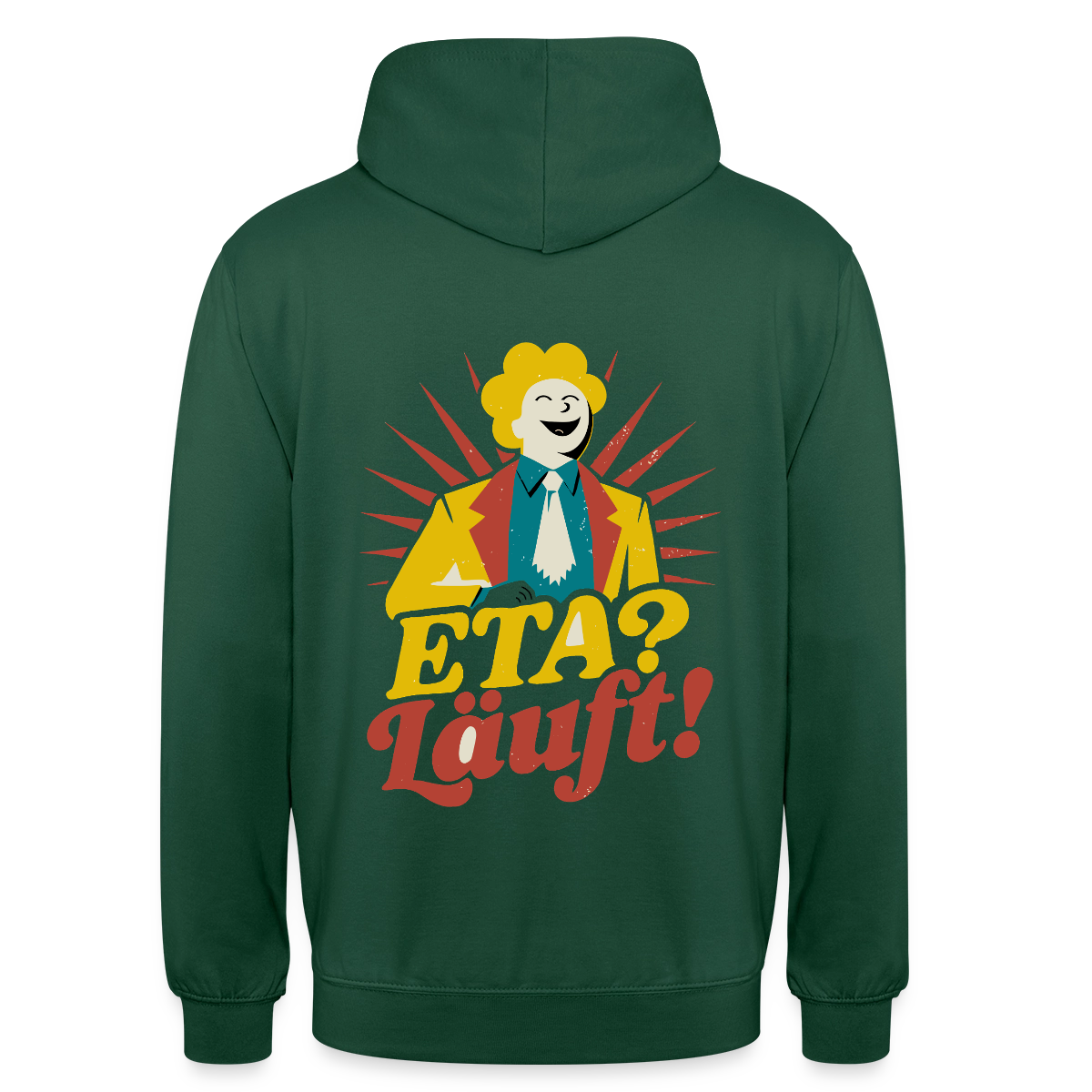 "ETA? Läuft! Midcentury-Motiv" Motiv-Hoodie unisex, Farbe Flaschengrün