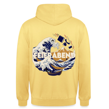 "Feierabend. Ukiyo-e-Motiv" Motiv-Hoodie unisex, Farbe Zitronengelb