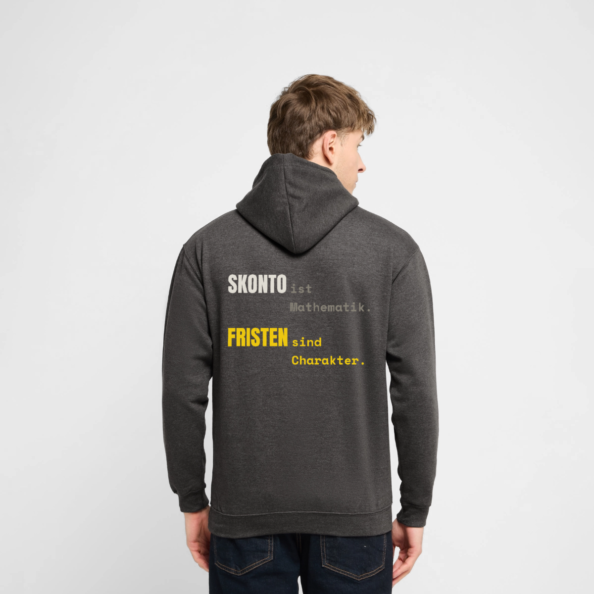 "Skonto ist Mathematik. Fristen sind Charakter." Motiv-Hoodie unisex, Farbe Anthrazit