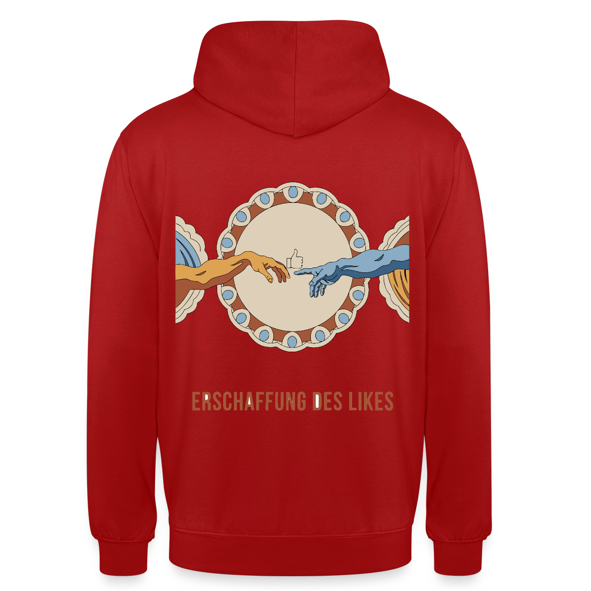Erschaffung des Likes. Fresko-Motiv Motiv-Hoodie unisex, Farbe Rot