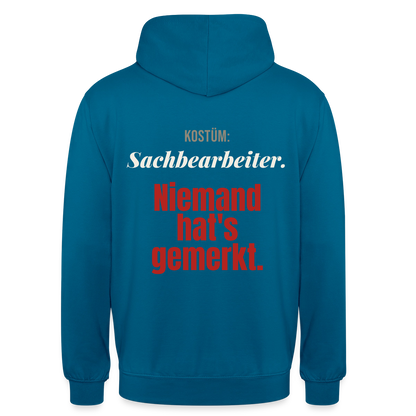 "Kostüm: Sachbearbeiter. Niemand hat's gemerkt." Motiv-Hoodie unisex, Farbe Tiefseeblau