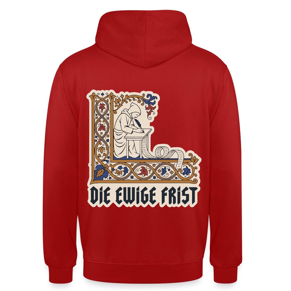 "Die ewige Frist. Buchmalerei-Motiv" Motiv-Hoodie unisex, Farbe Rot