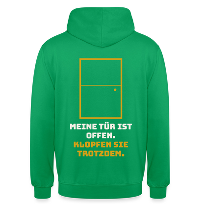 Meine Tür ist offen. Klopfen Sie trotzdem. Motiv-Hoodie unisex, Farbe Kelly Green
