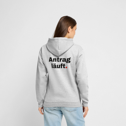 "Antrag läuft." Motiv-Hoodie unisex, Farbe Hellgrau meliert