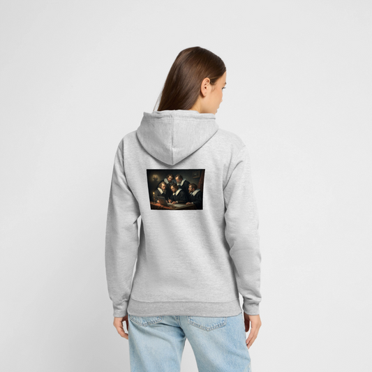 Das Code-Review. Renaissance-Motiv Motiv-Hoodie unisex, Farbe Hellgrau meliert, Model