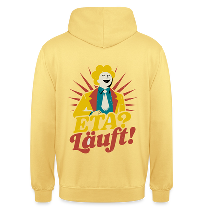 "ETA? Läuft! Midcentury-Motiv" Motiv-Hoodie unisex, Farbe Zitronengelb