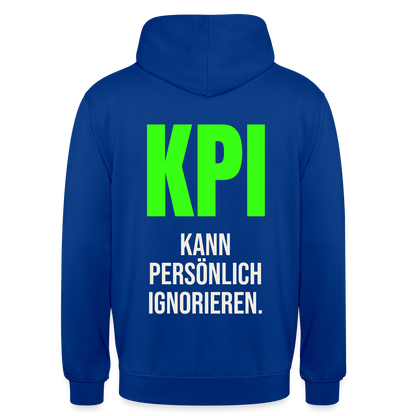 "KPI kann persönlich ignorieren." Motiv-Hoodie unisex, Farbe Royalblau