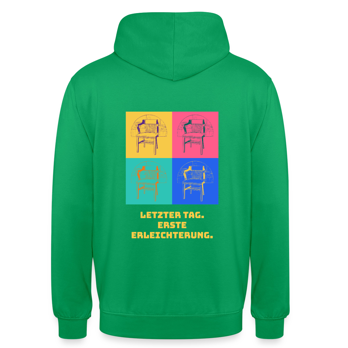 "Letzter Tag. Erste Erleichterung. Popart-Motiv" Motiv-Hoodie unisex, Farbe Kelly Green
