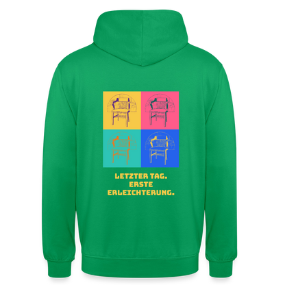 "Letzter Tag. Erste Erleichterung. Popart-Motiv" Motiv-Hoodie unisex, Farbe Kelly Green